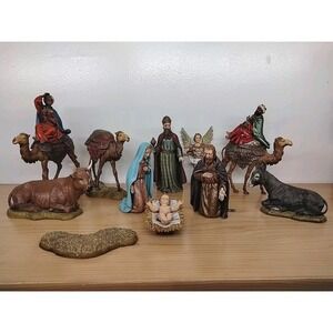 Vtg LANDI Italy Nativity Set Camels Wisemen Mary Joseph Baby Jesus Cow 11 Pcs‎